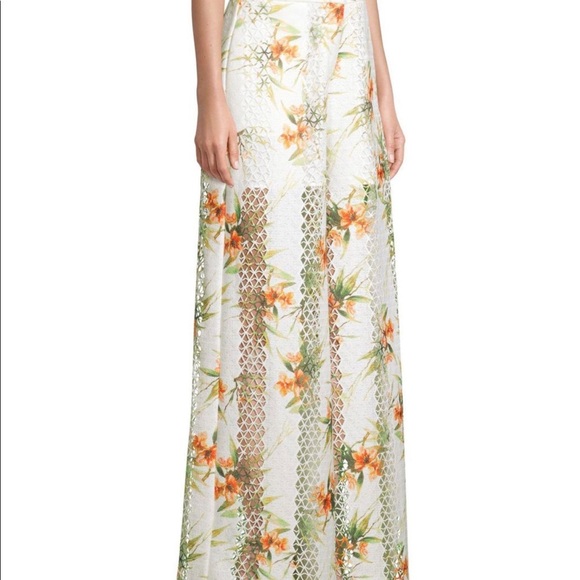 PATBO Intermix Lattice floral lace wide leg peek a boo boho pants 4 - Picture 3 of 5